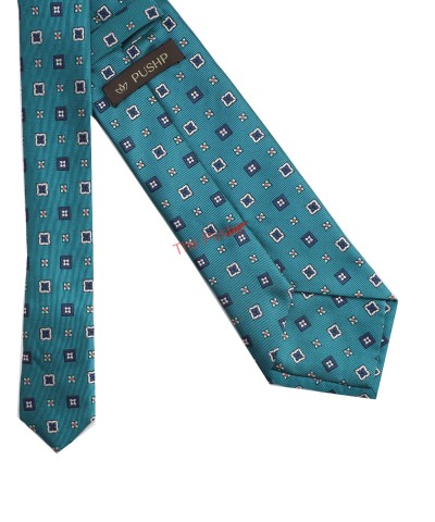 CARIBBEAN TURQUOISE, 3 Fold Micro Tie - Dots & Squares