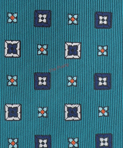 CARIBBEAN TURQUOISE, 3 Fold Micro Tie - Dots & Squares