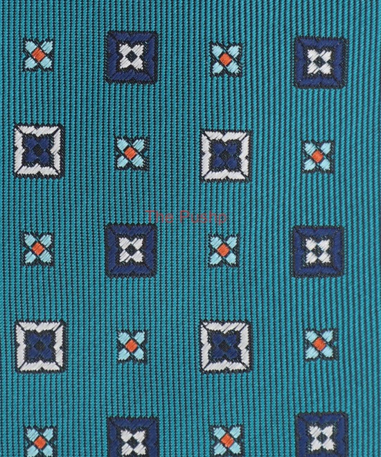 CARIBBEAN TURQUOISE, 3 Fold Micro Tie - Dots & Squares CARIBBEAN TURQUOISE, 3 Fold Micro Tie - Dots & Squares