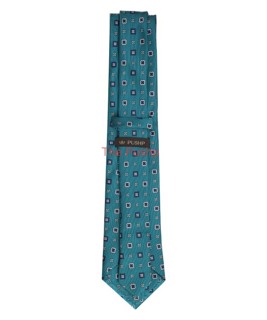CARIBBEAN TURQUOISE, 3 Fold Micro Tie - Dots & Squares CARIBBEAN TURQUOISE, 3 Fold Micro Tie - Dots & Squares