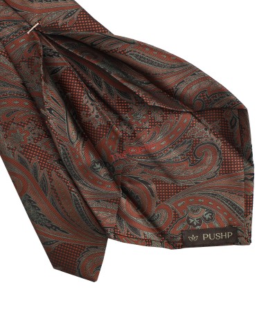 DARK COPPER, 5 Fold Micro Tie and Pocket Square - Jacquard Paisley
