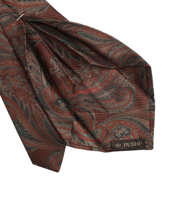 DARK COPPER, 5 Fold Micro Tie and Pocket Square - Jacquard Paisley DARK COPPER, 5 Fold Micro Tie and Pocket Square - Jacquard Paisley