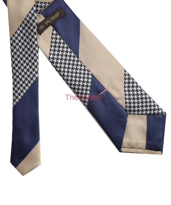NIGHT BLUE, 3 Fold Micro Tie - Stripes & Checks NIGHT BLUE, 3 Fold Micro Tie - Stripes & Checks