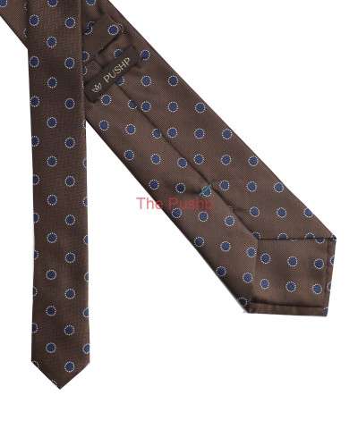 WALNUT BROWN, 3 Fold Micro Tie - Polka Dots