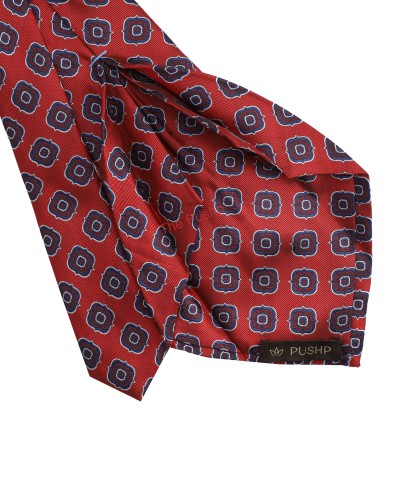 BRICK RED, 5 Fold Micro Tie and Pocket Square - Curved Squares