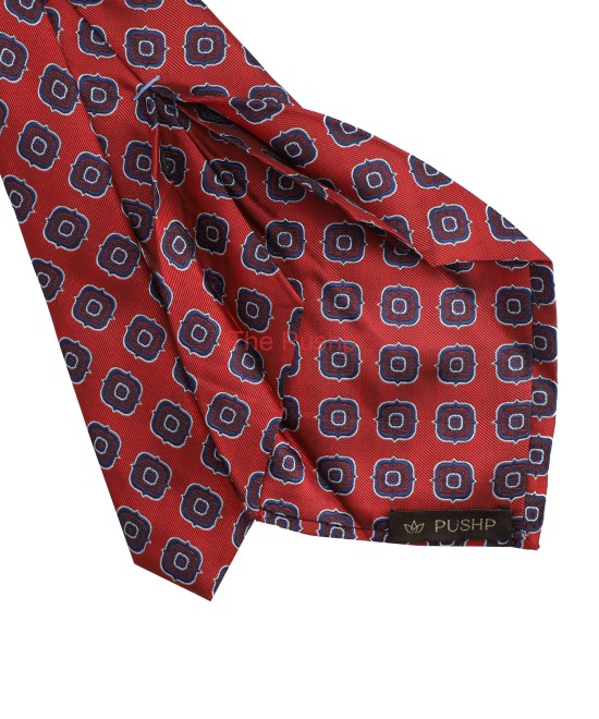 BRICK RED, 5 Fold Micro Tie and Pocket Square - Curved Squares BRICK RED, 5 Fold Micro Tie and Pocket Square - Curved Squares