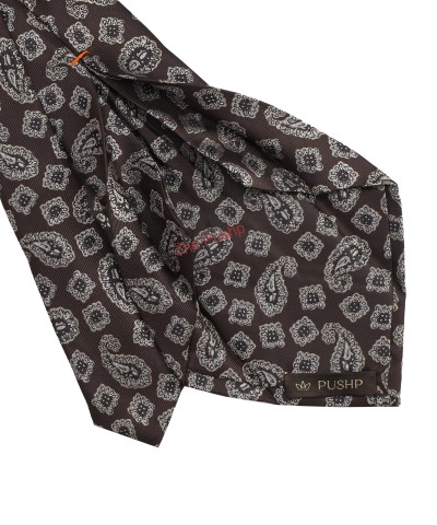 CINNAMON BROWN, 5 Fold Micro Tie and Pocket Square - Jacquard Paisley
