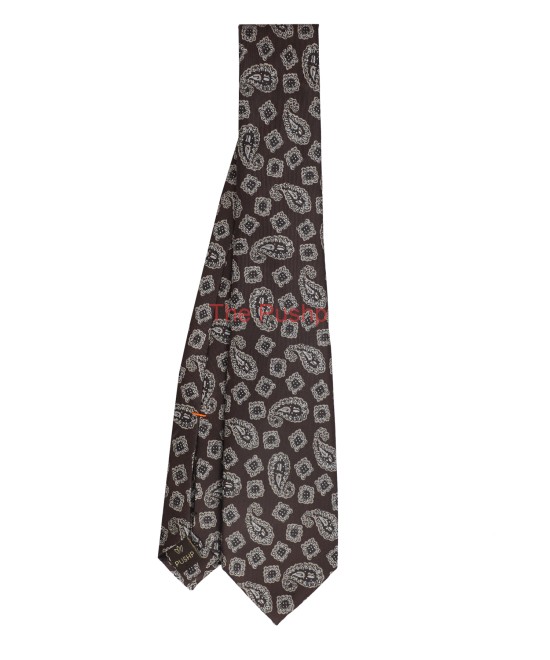 CINNAMON BROWN, 5 Fold Micro Tie and Pocket Square - Jacquard Paisley CINNAMON BROWN, 5 Fold Micro Tie and Pocket Square - Jacquard Paisley