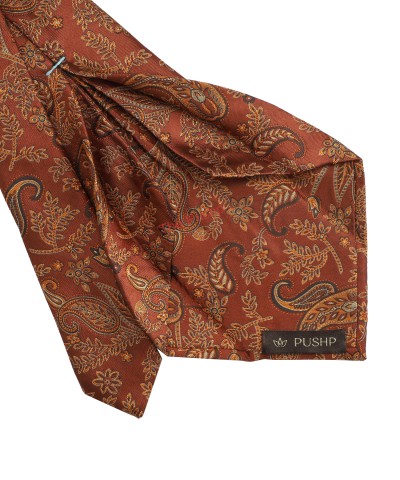 CARAMEL BROWN, 5 Fold Micro Tie and Pocket Square - Jacquard Paisley