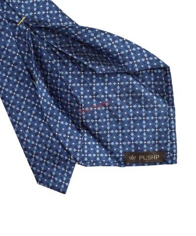 CLASSIC BLUE, 5 Fold Micro Tie and Pocket Square - Curved Squares