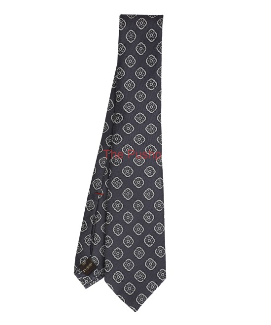 DOLPHIN GREY, 5 Fold Micro Tie and Pocket Square - Curved Squares DOLPHIN GREY, 5 Fold Micro Tie and Pocket Square - Curved Squares