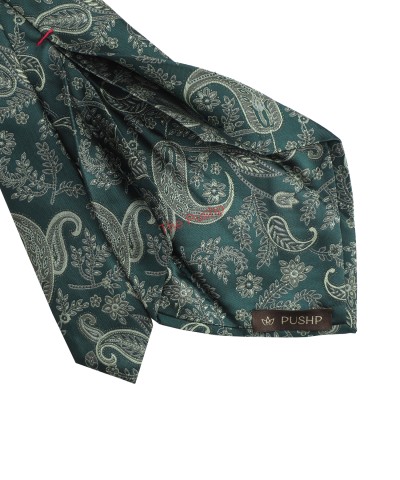 FOREST GREEN, 5 Fold Micro Tie and Pocket Square - Jacquard Paisley