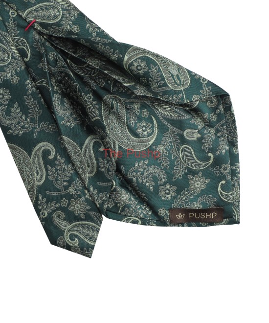 FOREST GREEN, 5 Fold Micro Tie and Pocket Square - Jacquard Paisley FOREST GREEN, 5 Fold Micro Tie and Pocket Square - Jacquard Paisley