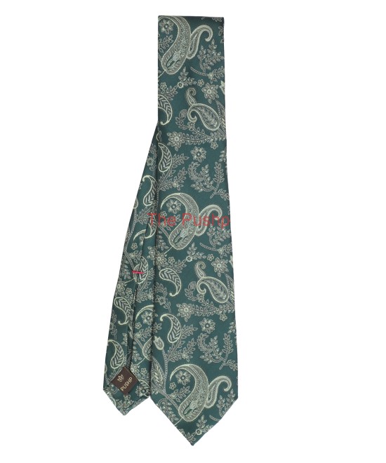 FOREST GREEN, 5 Fold Micro Tie and Pocket Square - Jacquard Paisley FOREST GREEN, 5 Fold Micro Tie and Pocket Square - Jacquard Paisley