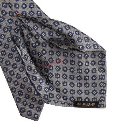 FOSSIL GREY, 5 Fold Micro Tie and Pocket Square - Curved Squares