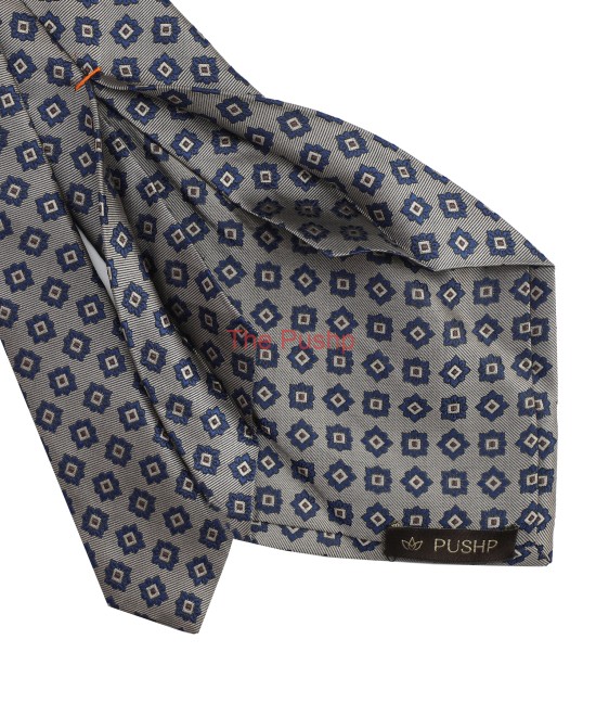 FOSSIL GREY, 5 Fold Micro Tie and Pocket Square - Curved Squares FOSSIL GREY, 5 Fold Micro Tie and Pocket Square - Curved Squares