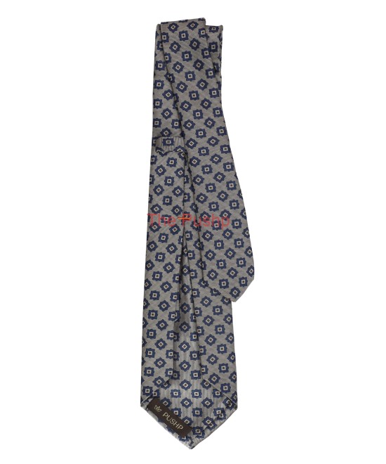 FOSSIL GREY, 5 Fold Micro Tie and Pocket Square - Curved Squares FOSSIL GREY, 5 Fold Micro Tie and Pocket Square - Curved Squares
