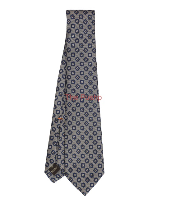 FOSSIL GREY, 5 Fold Micro Tie and Pocket Square - Curved Squares FOSSIL GREY, 5 Fold Micro Tie and Pocket Square - Curved Squares