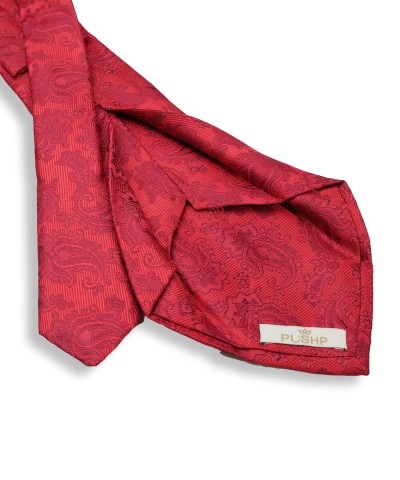 GARNET RED, 5 Fold Micro Tie and Pocket Square – Enigmatic Paisleys