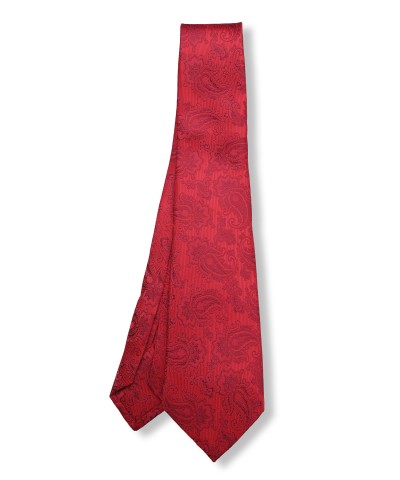 GARNET RED, 5 Fold Micro Tie and Pocket Square – Enigmatic Paisleys
