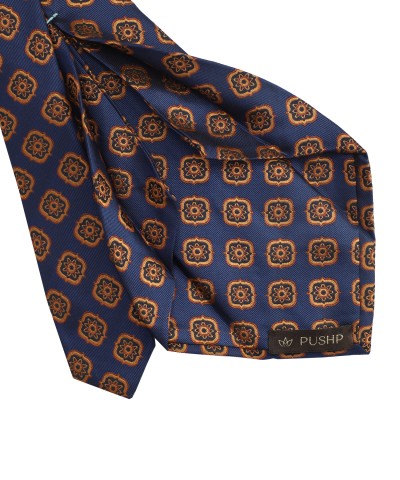 MEDIUM BLUE, 5 Fold Micro Tie and Pocket Square - Curved Squares