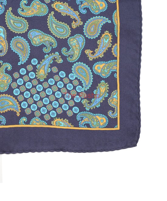 NAVY-FIROZI, I- SILK Pocket Square – Vintage Paisley NAVY-FIROZI, I- SILK Pocket Square – Vintage Paisley