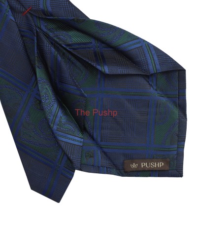 PEACOCK BLUE, 5 Fold Micro Tie and Pocket Square - CHECKS
