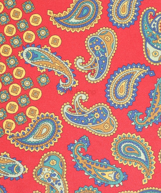 POPPY RED, I- SILK Pocket Square– Vintage Paisley POPPY RED, I- SILK Pocket Square– Vintage Paisley