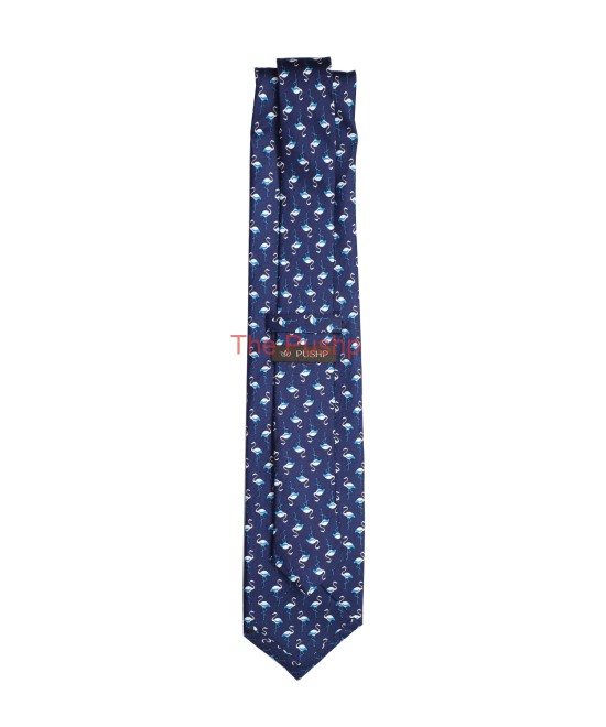 DENIM BLUE, 3 Fold Premium Silk Tie – Flamingos DENIM BLUE, 3 Fold Premium Silk Tie – Flamingos
