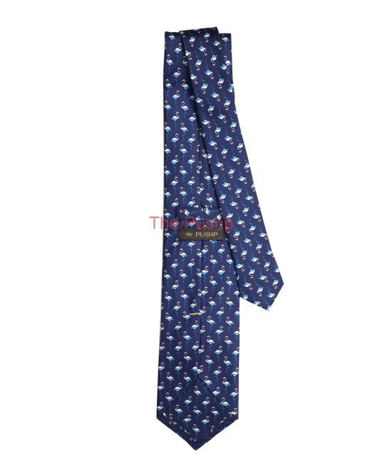 DENIM BLUE, 3 Fold Premium Silk Tie – Flamingos DENIM BLUE, 3 Fold Premium Silk Tie – Flamingos