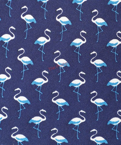 DENIM BLUE, 3 Fold Premium Silk Tie – Flamingos