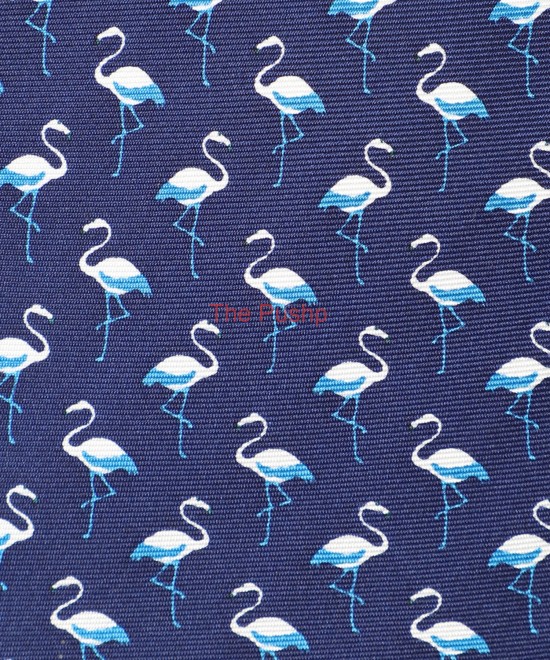 DENIM BLUE, 3 Fold Premium Silk Tie – Flamingos DENIM BLUE, 3 Fold Premium Silk Tie – Flamingos