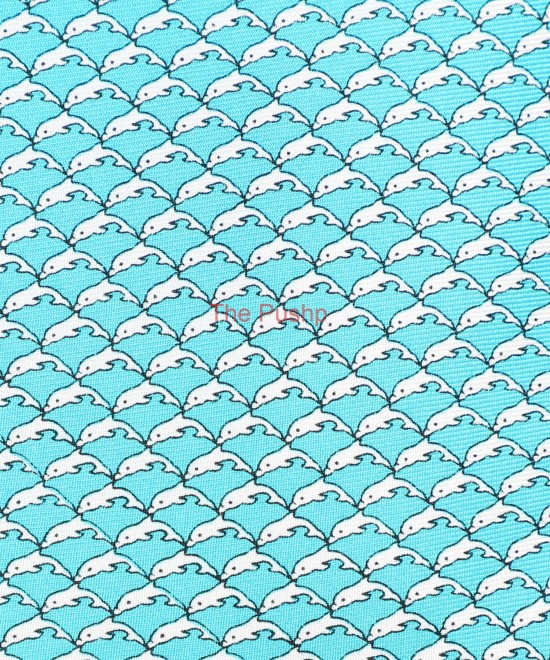 TURQUOISE BLUE, 3 Fold Premium Silk Tie - Dolphins TURQUOISE BLUE, 3 Fold Premium Silk Tie - Dolphins