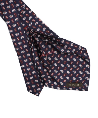 DARK NAVY, 5 Fold Silk Tie – Micro Paisleys