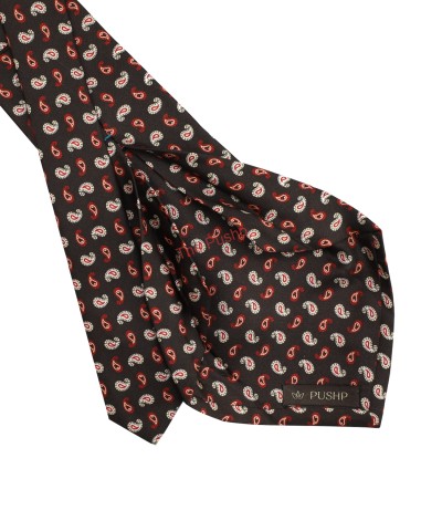 DARK MEHENDI, 5 Fold Silk Tie – Micro Paisleys
