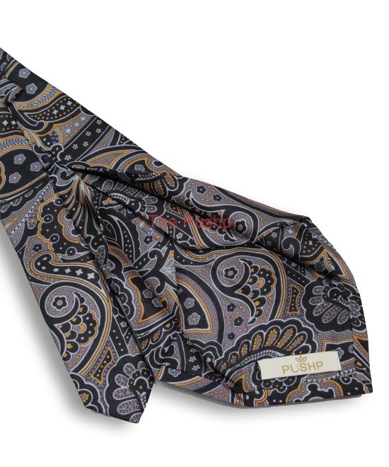 PERFECTLY BLACK, 7 Fold Silk Tie – Vintage Paisley PERFECTLY BLACK, 7 Fold Silk Tie – Vintage Paisley