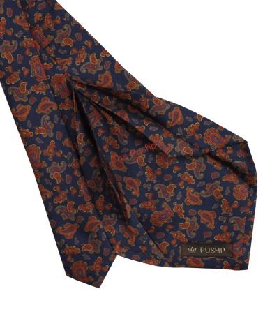 INK BLUE, 5 Fold Silk Tie – Intertwined Paisleys