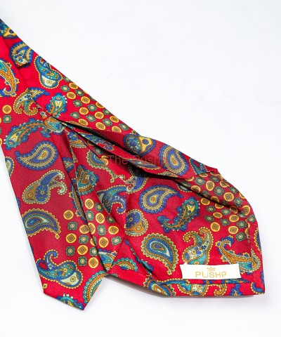 POPPY RED, 7 Fold Silk Tie – Vintage Paisley