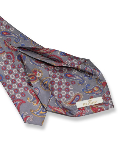 SILVER GREY, 7 Fold Silk Tie – Vintage Paisley