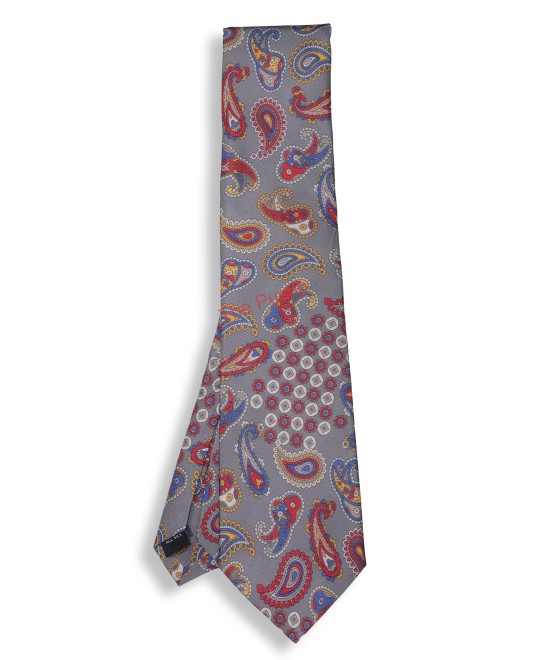 SILVER GREY, 7 Fold Silk Tie – Vintage Paisley SILVER GREY, 7 Fold Silk Tie – Vintage Paisley