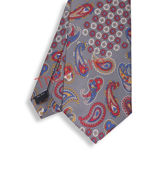 SILVER GREY, 7 Fold Silk Tie – Vintage Paisley SILVER GREY, 7 Fold Silk Tie – Vintage Paisley