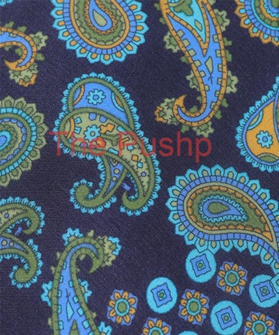 NAVY-FIROZI, 7 Fold Silk Tie – Vintage Paisley