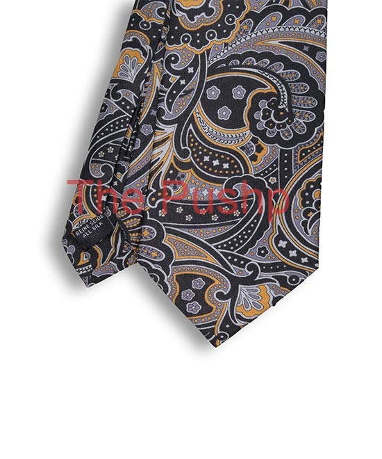 PERFECTLY BLACK, 7 Fold Silk Tie – Vintage Paisley PERFECTLY BLACK, 7 Fold Silk Tie – Vintage Paisley