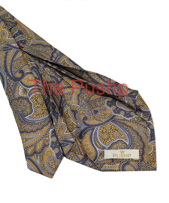 YELLOW SILVER, 7 Fold Silk Tie – Vintage Paisley YELLOW SILVER, 7 Fold Silk Tie – Vintage Paisley