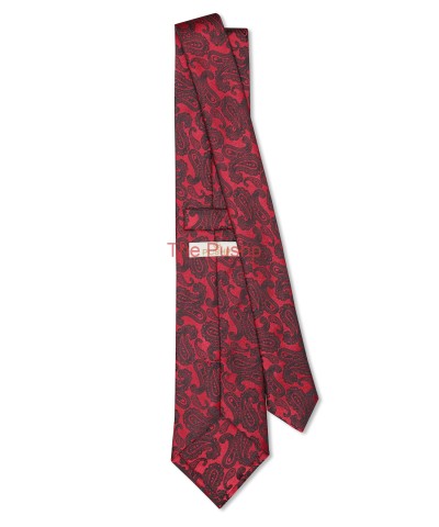 RED VELVET, 3 Fold Micro Tie and Pocket Square – Jacquard Paisley