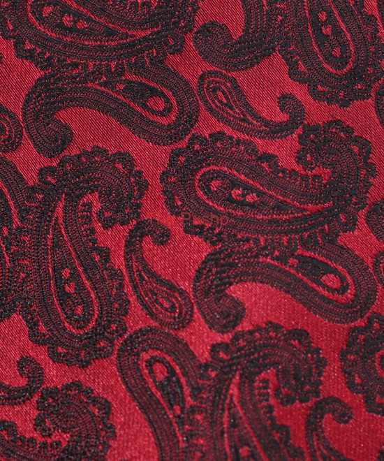 RED VELVET, 3 Fold Micro Tie and Pocket Square – Jacquard Paisley RED VELVET, 3 Fold Micro Tie and Pocket Square – Jacquard Paisley