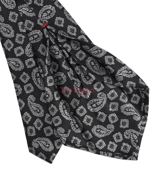 RICH BLACK, 5 Fold Micro Tie and Pocket Square - JACQUARD PAISLEY RICH BLACK, 5 Fold Micro Tie and Pocket Square - JACQUARD PAISLEY
