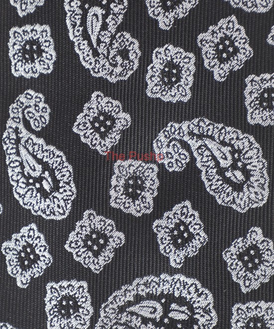 RICH BLACK, 5 Fold Micro Tie and Pocket Square - JACQUARD PAISLEY RICH BLACK, 5 Fold Micro Tie and Pocket Square - JACQUARD PAISLEY