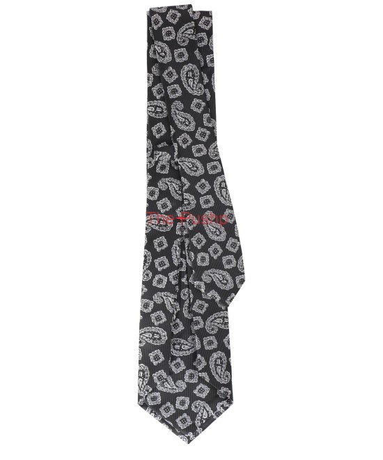 RICH BLACK, 5 Fold Micro Tie and Pocket Square - JACQUARD PAISLEY RICH BLACK, 5 Fold Micro Tie and Pocket Square - JACQUARD PAISLEY
