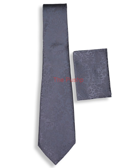 IMPERIAL GREY, 5 Fold Micro Tie and Pocket Square– Secret Garden IMPERIAL GREY, 5 Fold Micro Tie and Pocket Square– Secret Garden